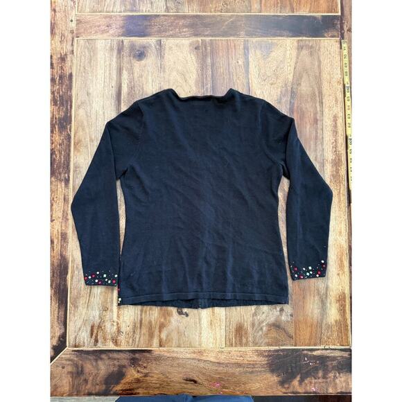 Berek Black Full Zip Sequin Sparkle Beads Christmas tree Cardigan Sweater Size M - Picture 5 of 5